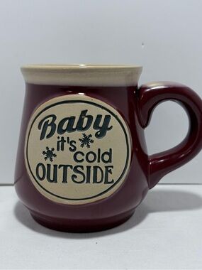 Festive Burgundy Ceramic Mug - 'Baby It's Cold Outside'